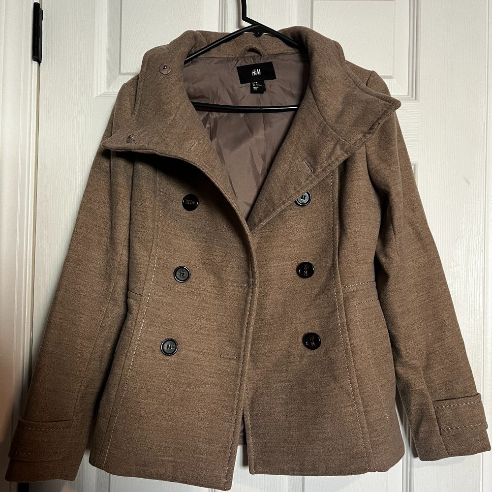 H&M Brown Pea Coat - Small